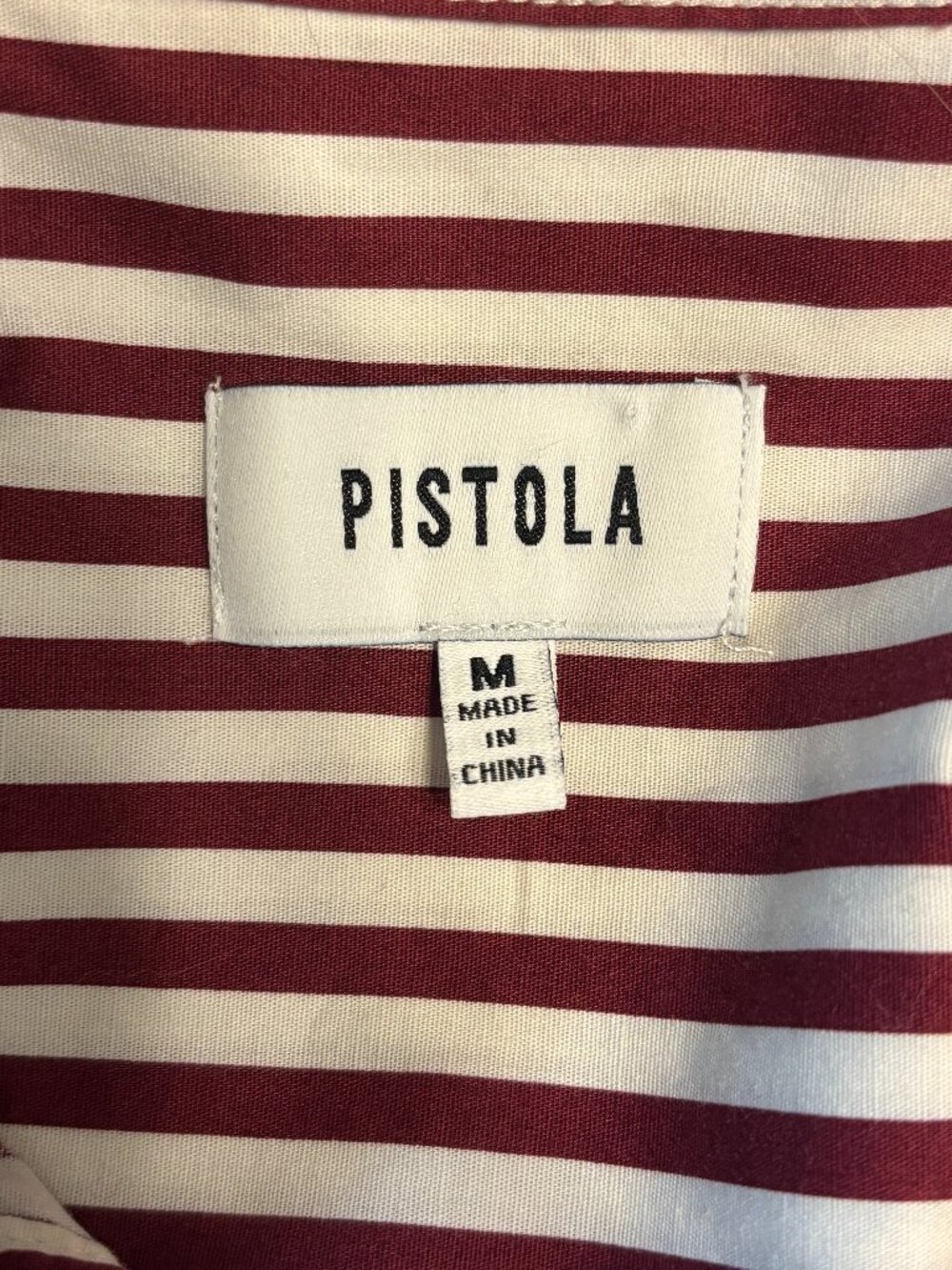 PISTOLA Sloan Cranberry and White Striped Button Up Cotton Shirt - Picture 5 of 7